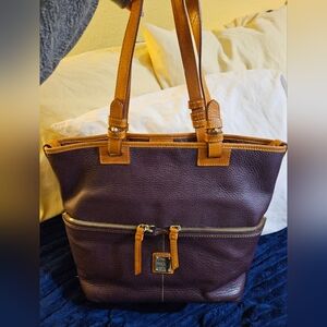 Dooney & Bourke Rich Plum Tote with Tan Accents